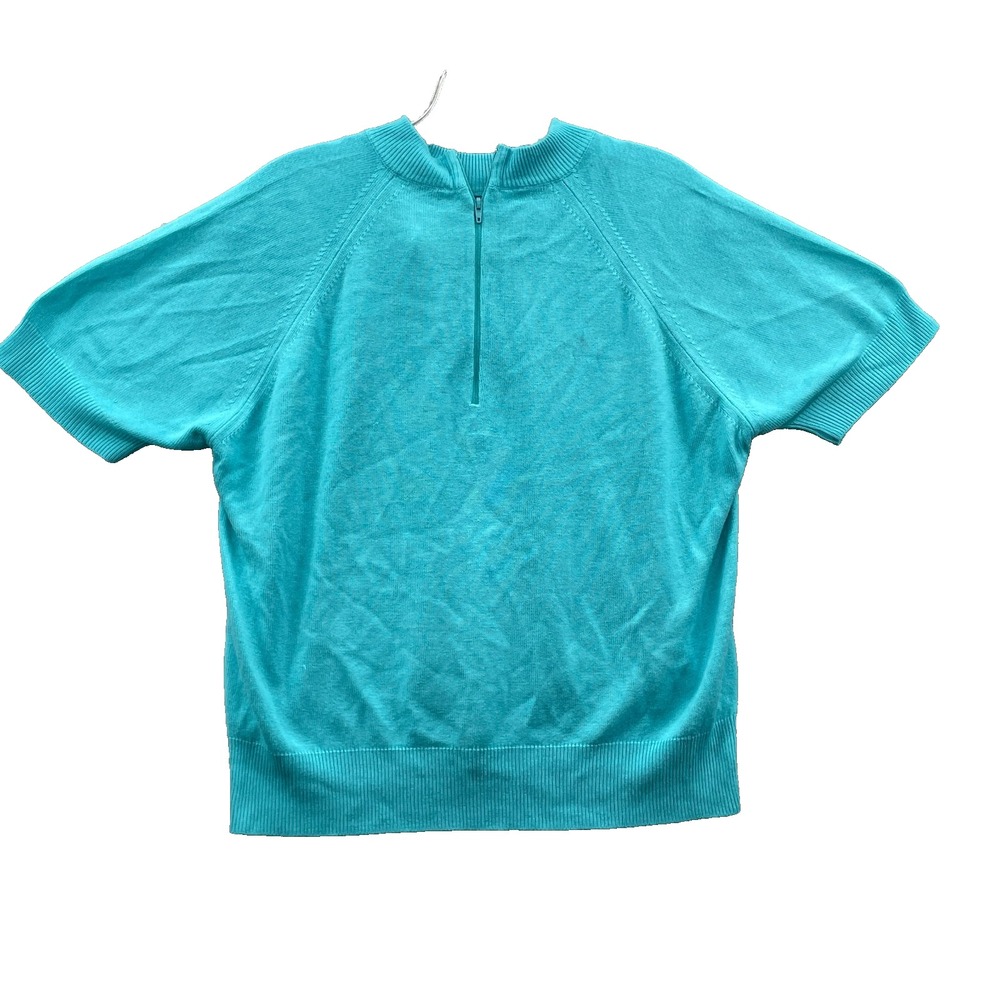 Vintage Knit Sweater Top Womens Large Petite Blue Sporty Preppy Classic Made USA